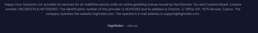 high roller casino lisenssi